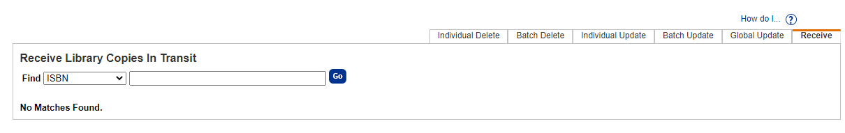 Update Copies page, Receive sub-tab.
